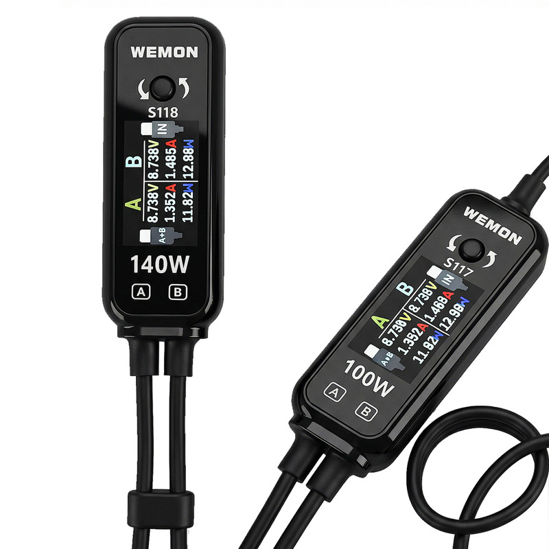 WEMON 100/140W显数二合一手机充电线超级快充一拖二数据线手机维修充电线适用于华为苹果vivo小米车载充电线