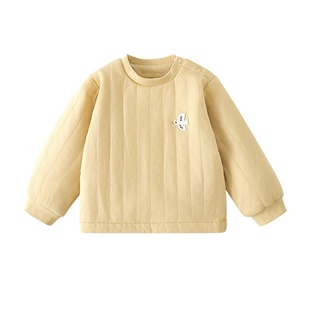 儿童三层夹棉保暖上衣男童秋冬婴儿a类纯棉内衣宝宝保暖内搭套头