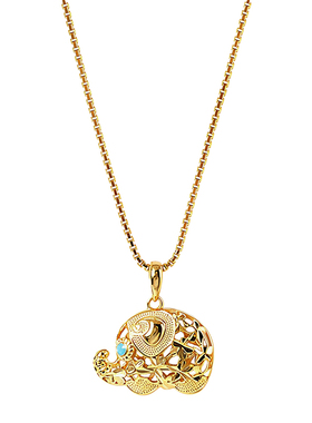 沐白MU大象镂空吊坠925银金项链