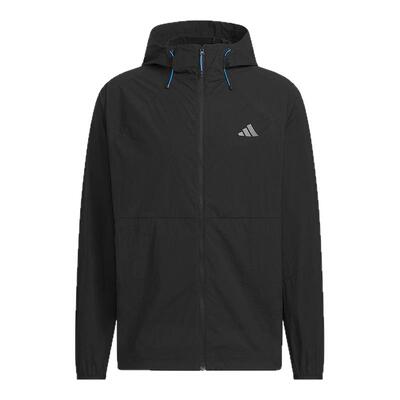 adidas阿迪达斯凉感连帽薄外套2026夏男多口袋黑色梭织夹克KR2511