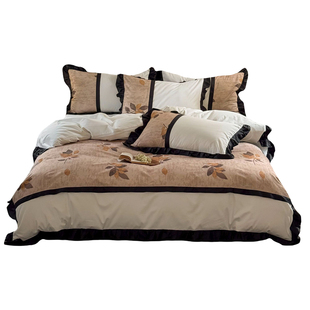 法式复古中古风全棉磨毛四件套加厚纯棉印花被套床单公主秋冬床品