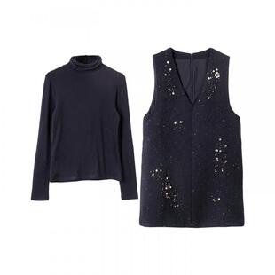 宝诗黎两件套打底亮片连衣裙2026早春韩系气质时尚休闲直筒背心裙