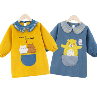 长款男女宝宝防水罩衣中大儿童加长加大反穿衣宝宝画画吃饭围裙衣