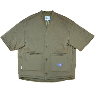 大码日系复古廓形马甲工装羽绒棉服男女短袖菱形格内胆棉衣外套潮