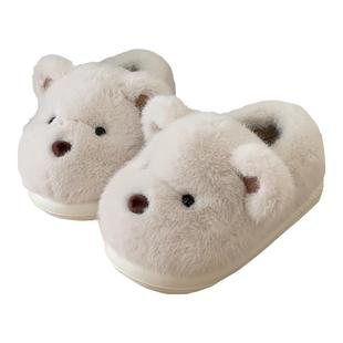 细细条情侣ins软萌可爱小熊保暖棉拖鞋冬季男女全包跟毛绒月子鞋