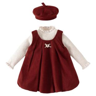 班喜迪女童连衣裙冬装小香风裙子宝宝周岁礼服加绒套装冬季拜年服