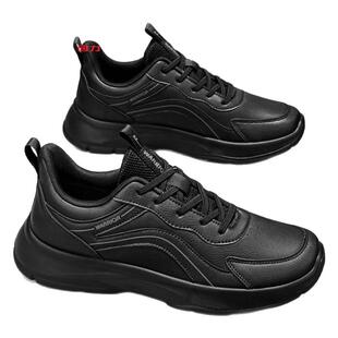 回力防水运动鞋男2026新款春季皮面黑色软底休闲鞋跑步鞋子男鞋