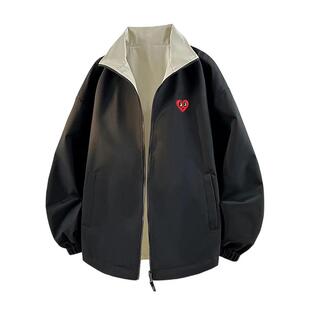 查尔斯桃心 纯色cleanfit夹克男双面穿春秋季新款立领教练服外套