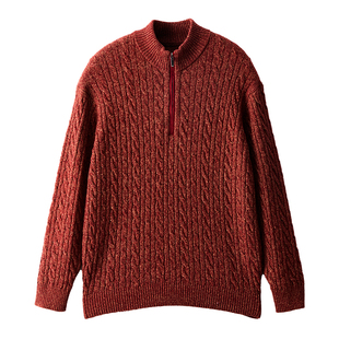 SEASONMARK美式老钱风绞花针织毛衣半开胸商务休闲百搭通勤针织衫