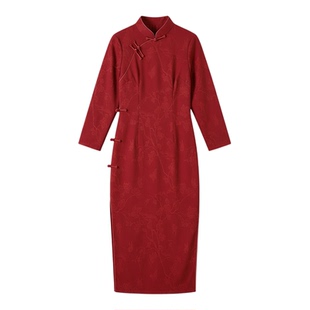 红色新中式复古国风长袖旗袍女2025秋季新款年轻款敬酒服订婚回门