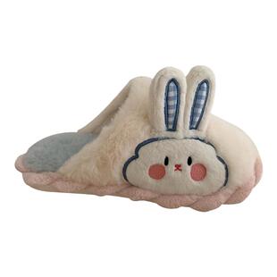 软萌可爱少女心侧面兔子棉拖鞋女冬季韩版时尚居家防滑保暖毛绒鞋