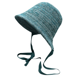 好版型薄款透气倪妮同款飘带渔夫帽子女棉线针织盆帽夏季遮阳帽潮