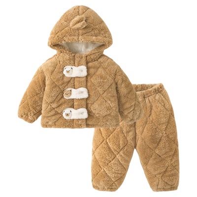 咔咔熊猫宝宝加绒家居服冬装儿童加厚冬季睡衣套装男童保暖套装潮