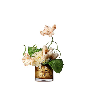 新中式艺术玻璃贴金箔花瓶插花架空层酒店客厅茶几花艺高级感花器