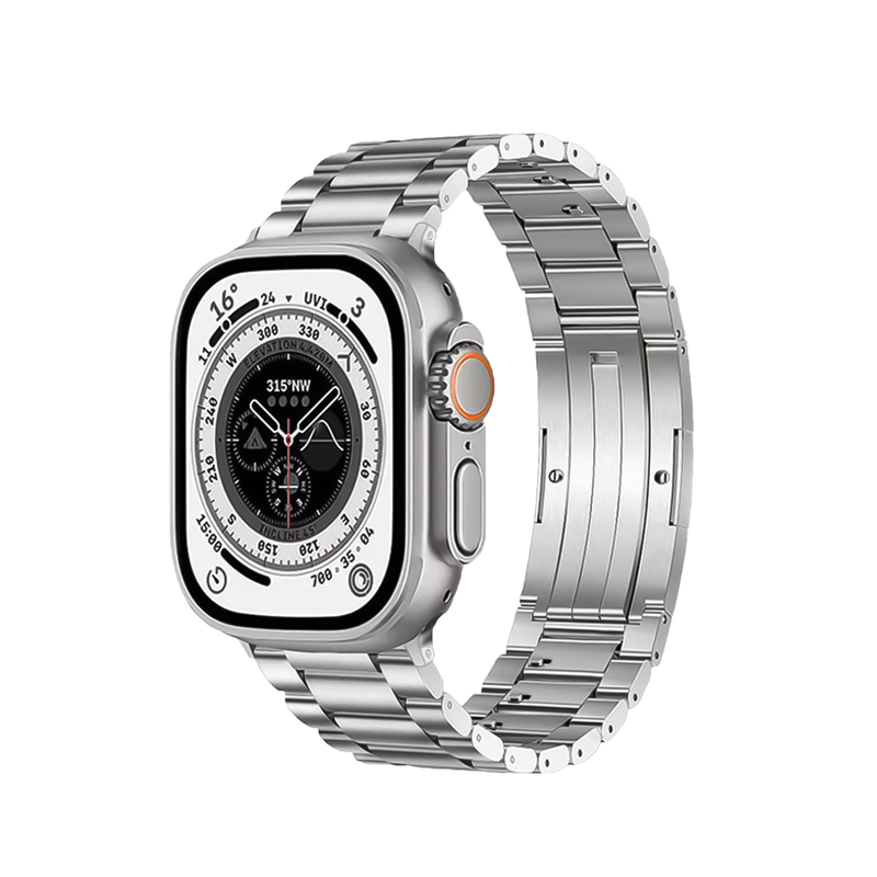适用iwatch苹果手表Ultra3/S11/10三珠钛金属折叠扣表带防刮耐磨