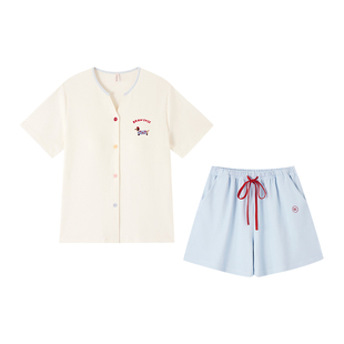 纯棉睡衣带胸垫夏季女款短袖短裤可爱女士家居服套装夏天可外穿夏