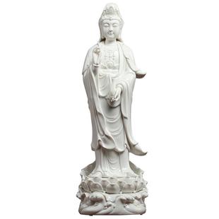 戴玉堂德化陶瓷南海观音菩萨佛像供奉家用观世音菩萨立莲站像摆件