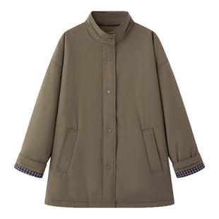 画风2025冬季新款棉服外套女立领保暖棉衣中长款防风面包服