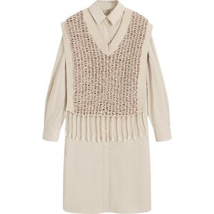 【播奥莱】播春季新款商场同款两件套H型背心下摆流苏连衣裙