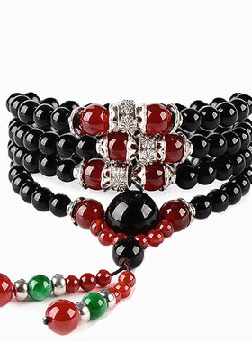 黑曜石手串韩版黑色玛瑙水晶手链