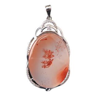 梵峙南红玛瑙草花无事牌925银吊坠挂件川料原矿送证书