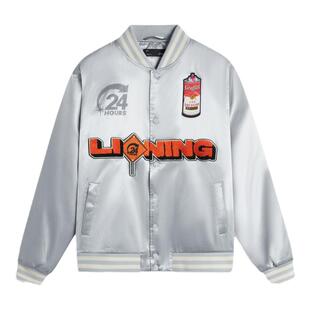 Lining/李宁新款男子潮流印花宽松针织运动棒球领棉服AJMU021