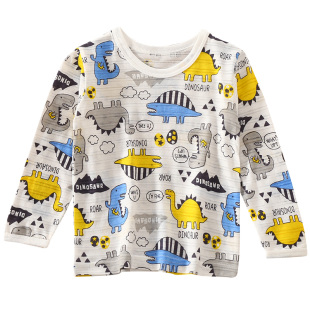 春夏儿童竹节棉长袖T恤宝宝纯棉睡衣超薄款男童家居服女童空调服