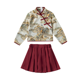 儿童元旦演出服山水画中国风服装合唱服汉服表演服古装唐装男女童