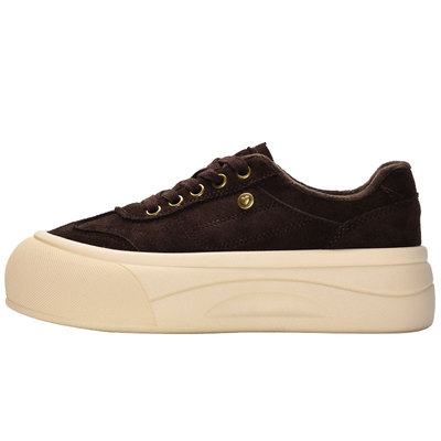 驼色低帮厚底增高加绒保暖款板鞋