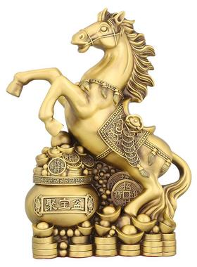纯黄铜生肖马摆件聚财宝盆马摆设