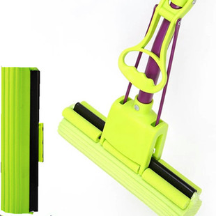 妙洁胶棉拖把头替换装拖布头卡槽通用滚轮挤水头式超强吸水海绵头