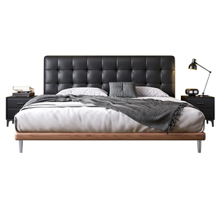 政府补贴蓝色理想华夫格真皮主卧床实木床边高端大气悬浮1.8m婚床