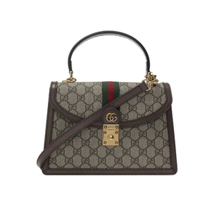 未使用Gucci/古驰1955马衔扣帆布乌木色女款小号单肩斜挎手提包