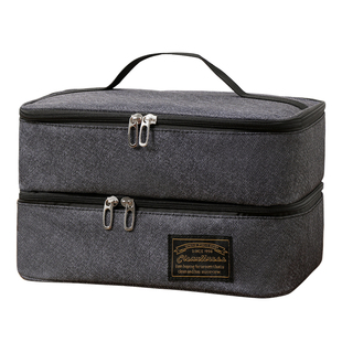 日式学生独立双层手提饭盒袋防水防油加固铝膜扁方形餐盘袋快餐包