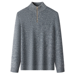 正品鄂尔多斯市100%纯山羊绒衫男半高领拉链立领针织毛衣保暖加厚