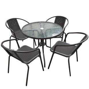 户外桌椅庭院阳台休闲区布置三件套奶茶店室外简约铁艺藤编椅组合