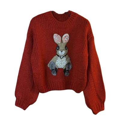 短款红色毛衣女内搭减龄针织上衣