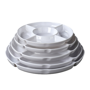 白色五格盘子卤水菜盘拼盘仿瓷果盘点心加厚水果分格塑料圆形拼盘