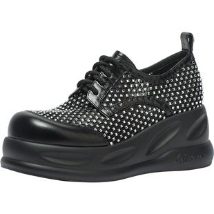 CDF女鞋2025夏季新款时尚百搭厚底增高网面鞋水钻拼接透气休闲鞋