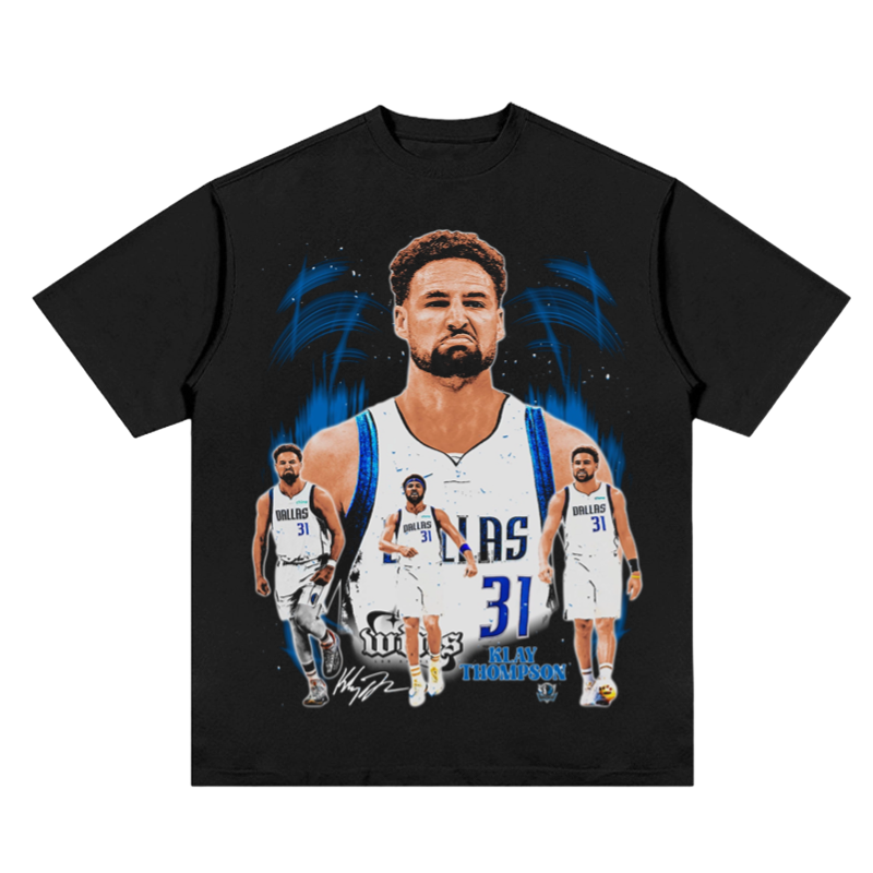 独行侠Klay Thompson克莱汤普森潮牌篮球短袖T恤高街复古水洗做旧