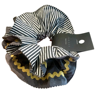 韩国东大门黑白条纹波浪花边大肠发圈双层褶皱小众头绳扎丸子头花