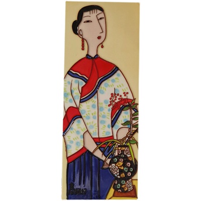 过道沙发立体高两河背景墙瓷板画