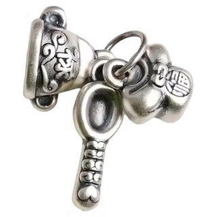 S999足银纯银金饭碗钥匙汤勺簸箕衣食无忧手串DIY配饰搭配珠手链8