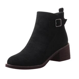 靴子女短靴2025秋冬新款高跟粗跟磨砂马丁靴真皮瘦瘦靴子加绒棉鞋