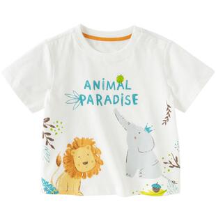 戴维贝拉儿童短袖T恤2026夏季新款男童宝宝运动纯棉休闲印花上衣