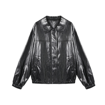 西町村屋短款外套女装2025秋季新款复古感机车翻领皮衣XAAC10089