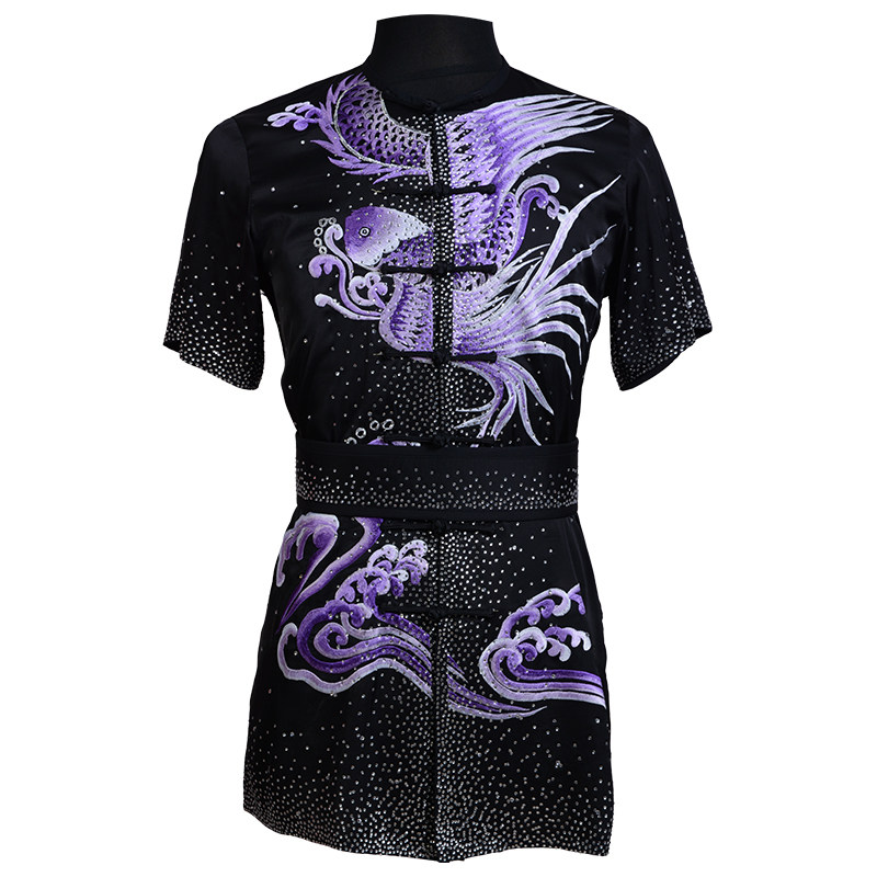 言一武术新款绣花黑色长拳服南拳服武术比赛服彩服竞赛服定做