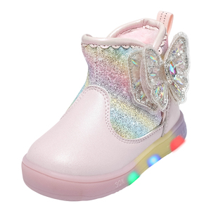 百丽童鞋女童雪地靴2025新款冬季小女孩雪地靴公主加绒靴子时装靴