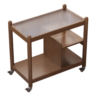 可移动客厅复古中古风小茶几带轮玻璃床头边沙发边柜边几桌子推车