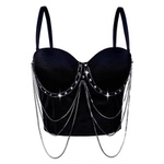 重工钉水钻链条流苏外穿鱼骨胸衣背心吊带短款上衣抹胸性感辣妹夏